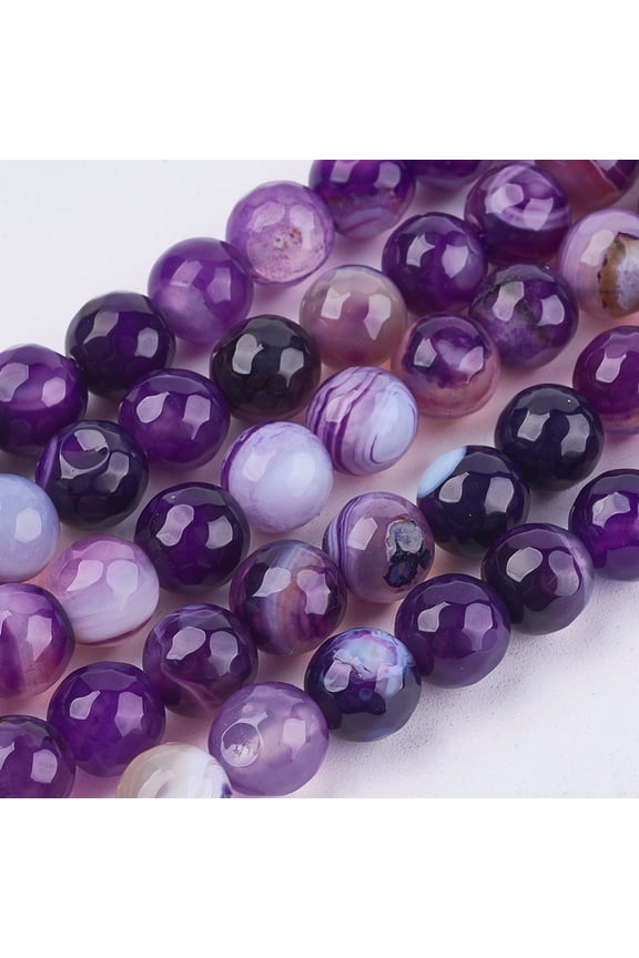 Natural Madagascar Agate Beads Strands Striped Agate/Banded Agate Faceted Round Dyed Heated Purple 8mm