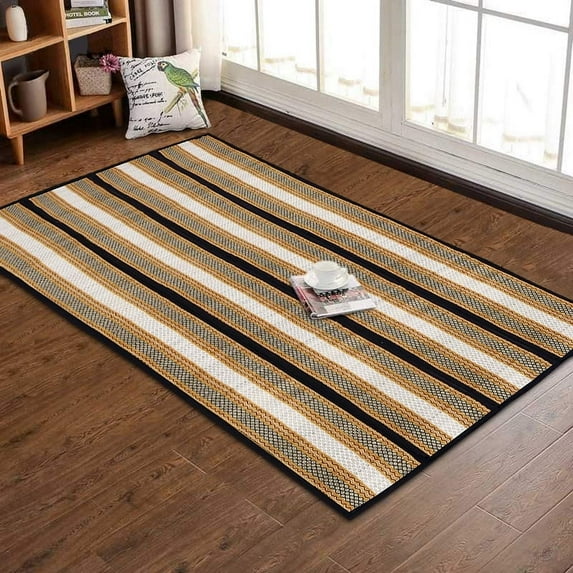 Natural Madurkathi Handweaving Chatai Mats/Yoga Mat/Prayer Mat/Floor Mat for Home, Office, Boutiques, Shops |Sleeping Mat for Floor, 6 X 3 Feet, Black