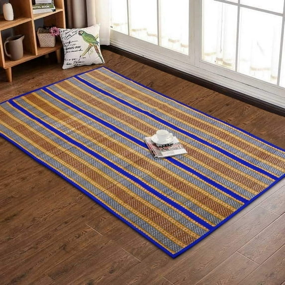 Natural Madurkathi Handweaving Chatai Mats/Yoga Mat/Prayer Mat/Floor Mat for Home, Office, Boutiques, Shops |Sleeping Mat for Floor, 6 X 3 Feet, Blue