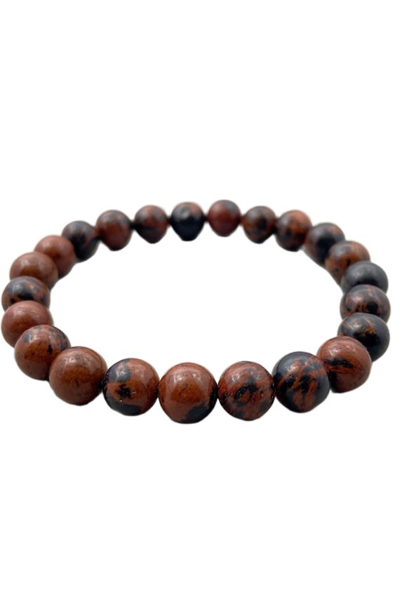 Natural Mahogany Obsidian 8mm Round Shape Smooth Cut Beads Stretchable Bracelet For Men & Women. Unisex Bracelet