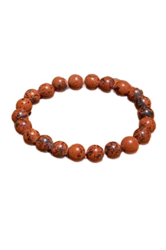 Natural Mahogany Obsidian 8mm Round Shape Smooth Cut Beads Stretchable Bracelet For Men & Women. Unisex Bracelet