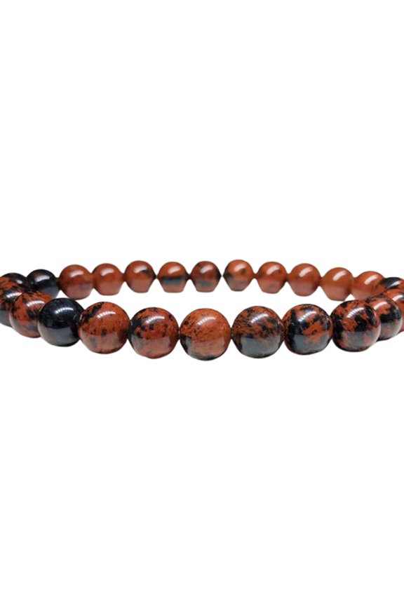 Natural Mahogany Obsidian 8mm Round Shape Smooth Cut Beads Stretchable Bracelet For Men & Women. Unisex Bracelet