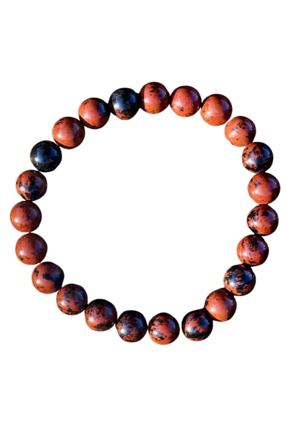 Natural Mahogany Obsidian 8mm Round Shape Smooth Cut Beads Stretchable Bracelet For Men & Women. Unisex Bracelet
