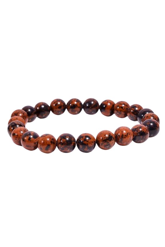 Natural Mahogany Obsidian 8mm Round Shape Smooth Cut Beads Stretchable Bracelet For Men & Women. Unisex Bracelet