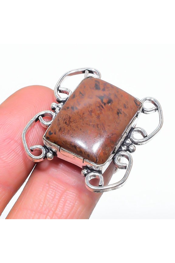 Natural Mahogany Obsidian Gemstone 925 Sterling Silver Jewelry Ring Size 7