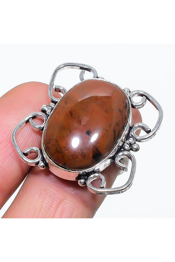 Natural Mahogany Obsidian Gemstone 925 Sterling Silver Jewelry Ring Size 7