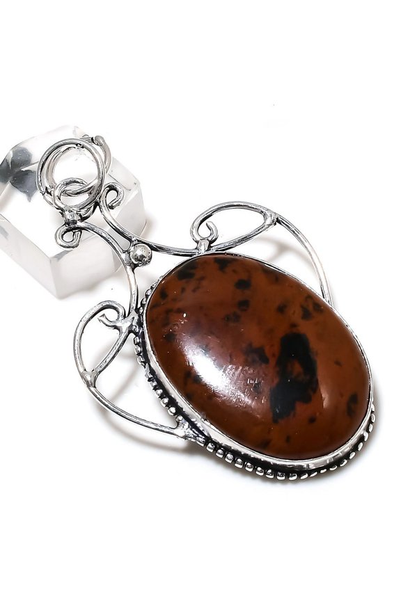 Natural Mahogany Obsidian Gemstone 925 Sterling Silver Pendant 2.60"