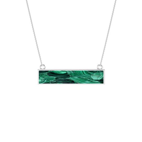 Natural Malachite Bar Shape Pendant Necklace in Sterling Silver for Women with 18" Adj. Chain, May Birthstone Jewelry for Her Birthday, Wedding Anniversary, Christmas, Mothers Day