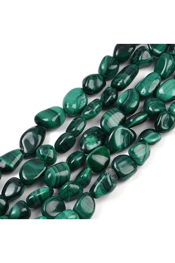 Natural Malachite Beads Strands Nuggets Tumbled Stone 8~12x7~10x5.5~8mm Hole: 0.5mm 43pcs/strand 15.55 inch(39.5cm)