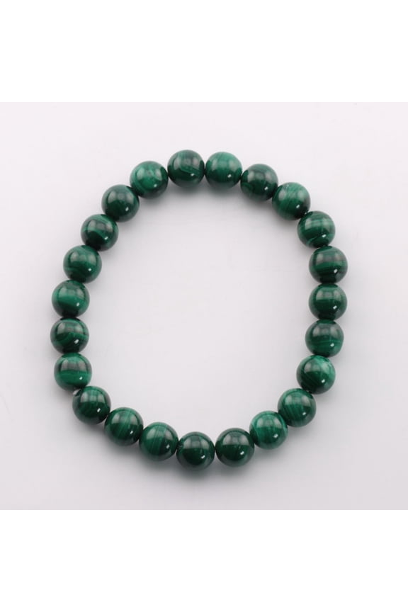 Natural Malachite Bracelet - Metal Free, 8mm | Stone Beads Bracelet | Focus on Heart Chakra | Stunning Gem Patterns Tones | Experience the raw, natural allure with our Elegant 8mm Beaded Lav