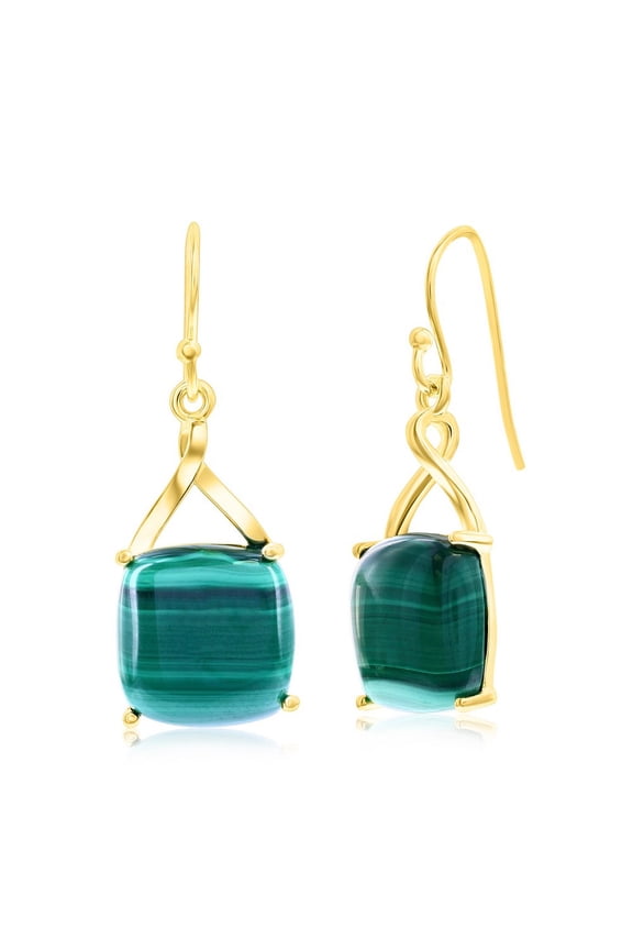Natural Malachite Earrings for Women - Malachite Jewelry for Women - Natural Green Stone Earrings - Gold and Green Earrings - Green Malachite Earrings - Square Gemstone Earrings - Statement Earrings