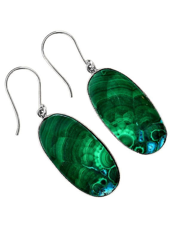 Natural Malachite Eye - Congo 925 Silver Plated Earrings Jewelry WE41-10006