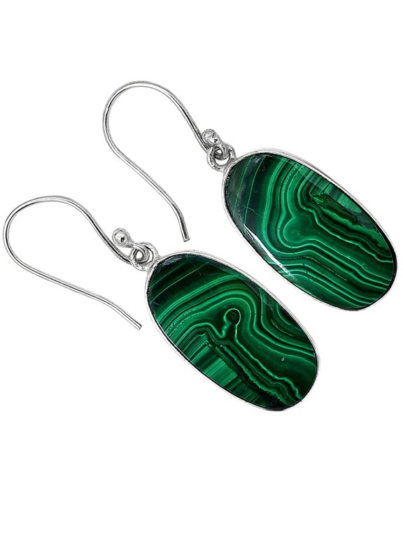 Natural Malachite Eye - Congo 925 Silver Plated Earrings Jewelry WE41-10015