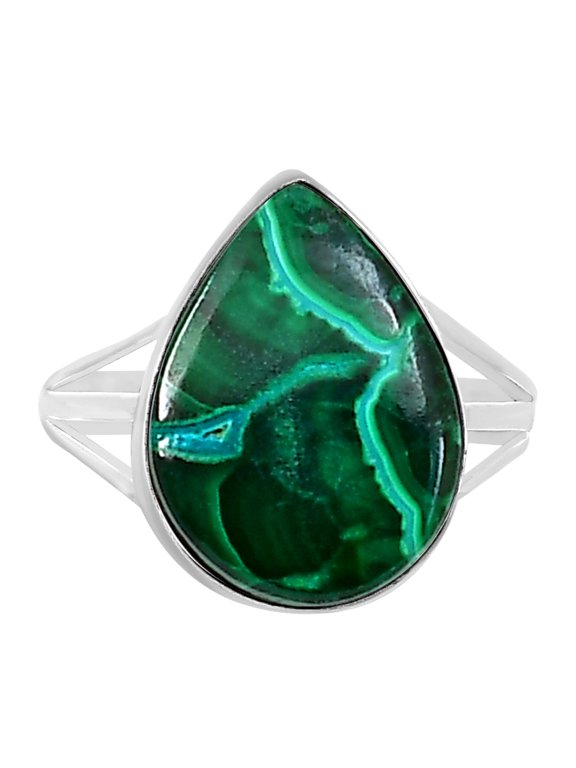 Natural Malachite Eye - Congo 925 Silver Plated Ring s.10 Jewelry WR99-10075