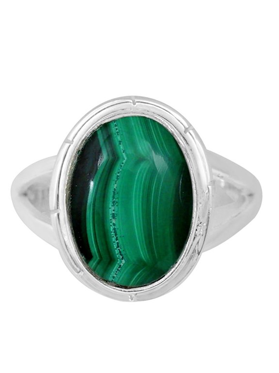 Natural Malachite Eye - Congo 925 Silver Plated Ring s.8 Jewelry WR41-10041