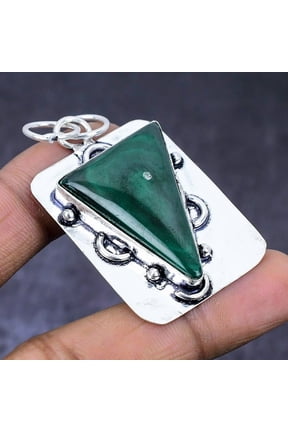Natural Malachite Gemstone 925 Steling Silver Jewelry Pendant 2.17"