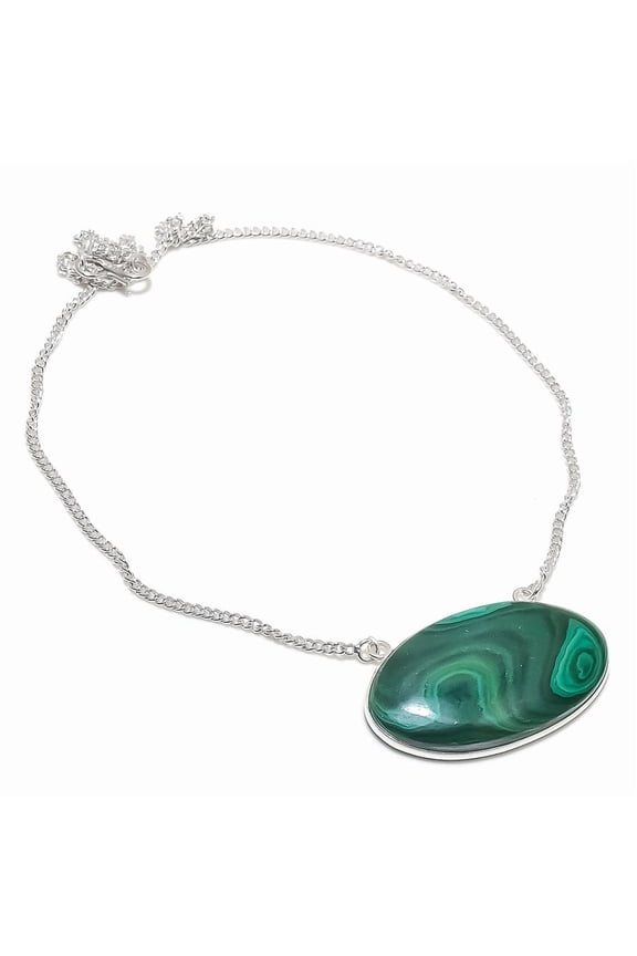 Natural Malachite Gemstone 925 Sterling Silver Jewelry Necklace 18"