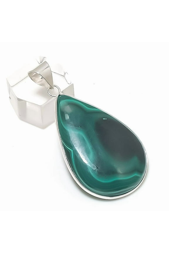 Natural Malachite Gemstone 925 Sterling Silver Jewelry Pendant 2.09"