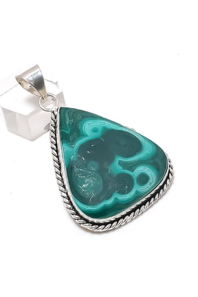 Natural Malachite Gemstone 925 Sterling Silver Jewelry Pendant 2.29"