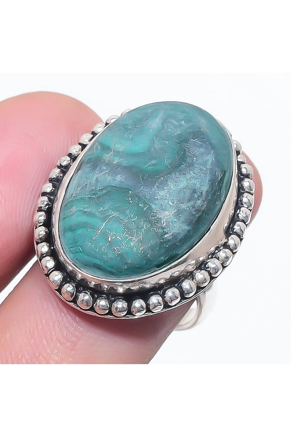 Natural Malachite Gemstone 925 Sterling Silver Jewelry Ring Size 7.5
