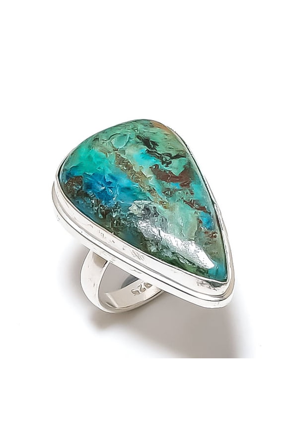 Natural Malachite Gemstone Handmade 925 Sterling Silver Jewelry Ring S.10