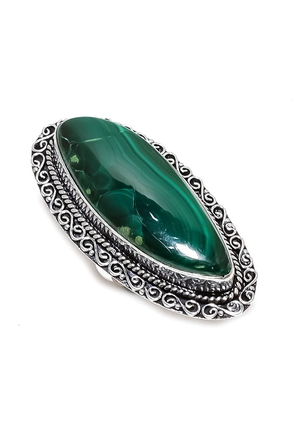 Natural Malachite Gemstone Handmade 925 Sterling Silver Jewelry Ring Size 7