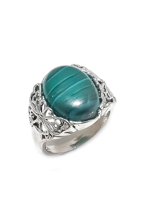 Natural Malachite Gemstone Handmade 925 Sterling Silver Jewelry Ring Size 7
