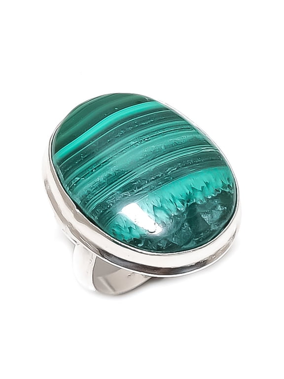 Natural Malachite Gemstone Handmade 925 Sterling Silver Jewelry Ring Size 7