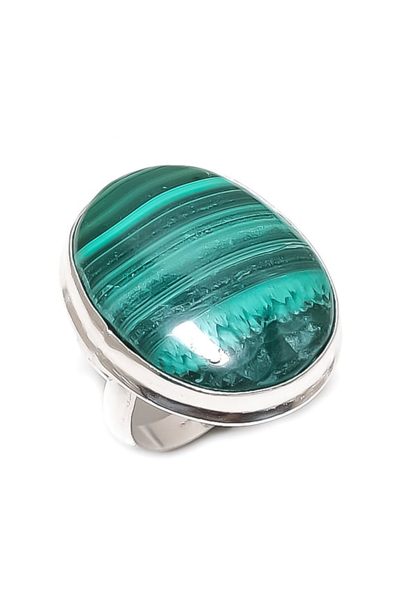 Natural Malachite Gemstone Handmade 925 Sterling Silver Jewelry Ring Size 7