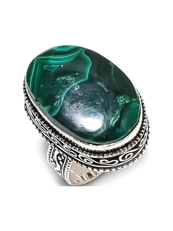 Natural Malachite Gemstone Handmade 925 Sterling Silver Jewelry Ring Size 8
