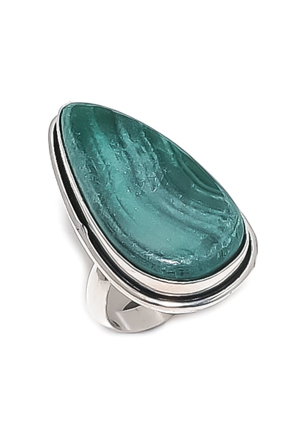 Natural Malachite Gemstone Handmade 925 Sterling Silver Jewelry Ring Size 8