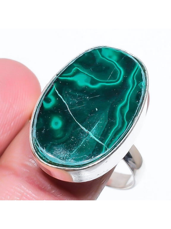 Natural Malachite Gemstone Handmade 925 Sterling Silver Ring Size 12.5