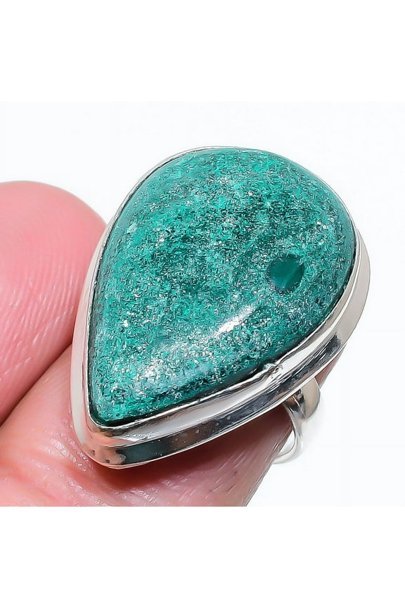 Natural Malachite Gemstone Handmade 925 Sterling Silver Ring Size 6.5