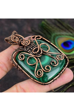 Natural Malachite Gemstone Handmade Copper Wire Wrap Gift Pendant 2.80