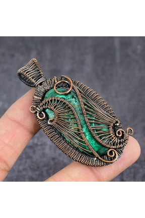 Natural Malachite Gemstone Handmade Copper Wire Wrap Jewelry Pendant 2.80"