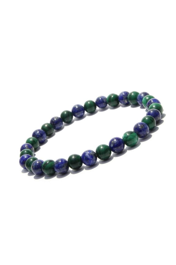 Natural Malachite & Lapis Lazuli 8mm Round Shape Smooth Cut Beads Stretchable Bracelet for Men & Women.