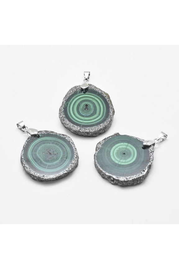 Natural Malachite Pendants with Alloy Findings Platinum 32~42x29~34x5.5mm Hole: 4x5mm