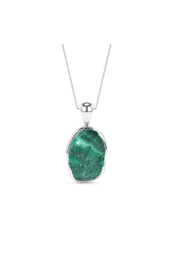 Natural Malachite Rough Shape Pendant Necklace in Sterling Silver for Women with 18" Adj. Chain, May Birthstone Jewelry for Her Birthday, Wedding Anniversary, Christmas, Mothers Day