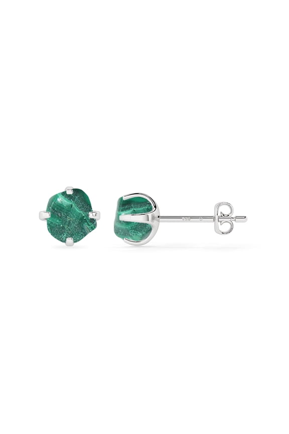 Natural Malachite Rough Shape Stud Earrings in Sterling Silver for Women, May Birthstone Jewelry for Her Birthday, Wedding Anniversary, Christmas, Mothers Day