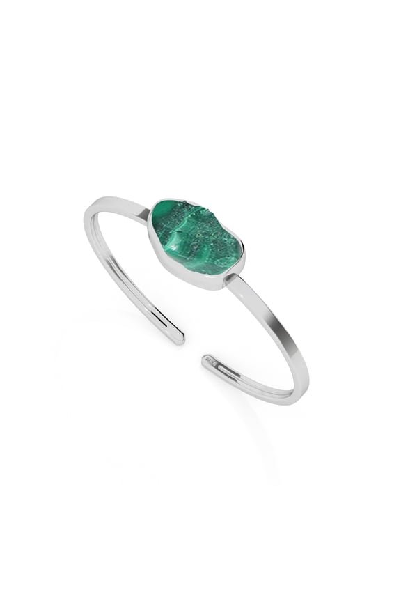Natural Malachite Rough Shape Twister Bangle Bracelet in Sterling Silver for Women, May Birthstone Jewelry for Her Birthday, Wedding Anniversary, Christmas, Mothers Day