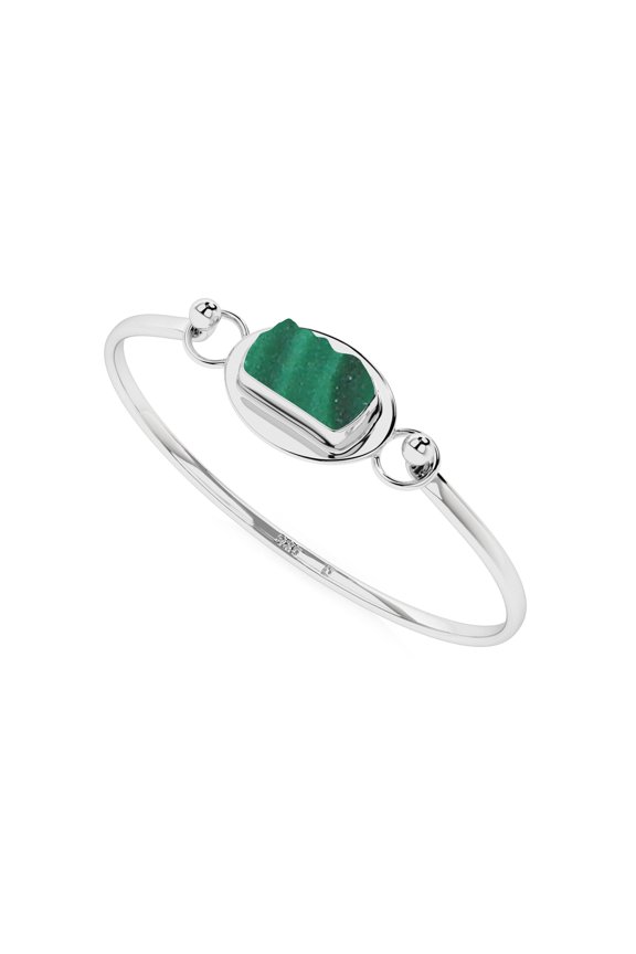 Natural Malachite Rough Shape Twister Cuff Bangle Bracelet in Sterling Silver for Women, May Birthstone Jewelry for Her Birthday, Wedding Anniversary, Christmas, Mothers Day