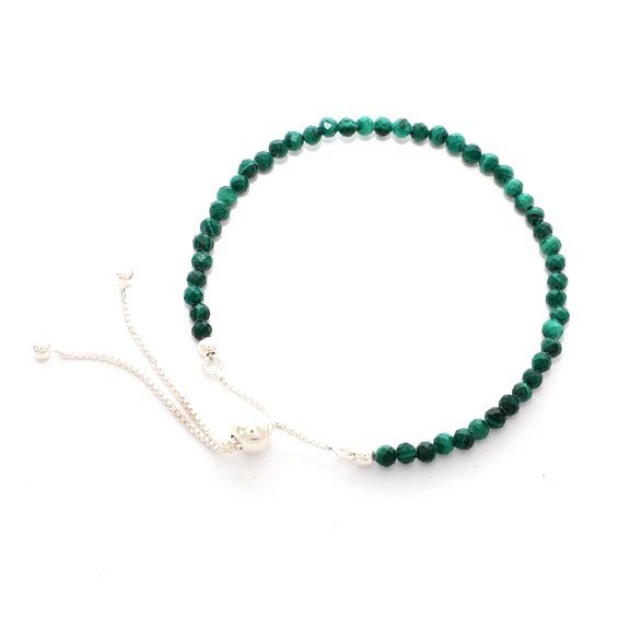 Natural Malachite Round Shape Bracelets in Sterling Silver for Women, May Birthstone Jewelry for Her Birthday, Wedding Anniversary, Christmas, Mothers Day