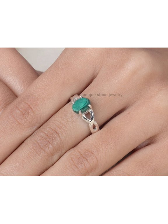 Natural Malachite solid silver ring