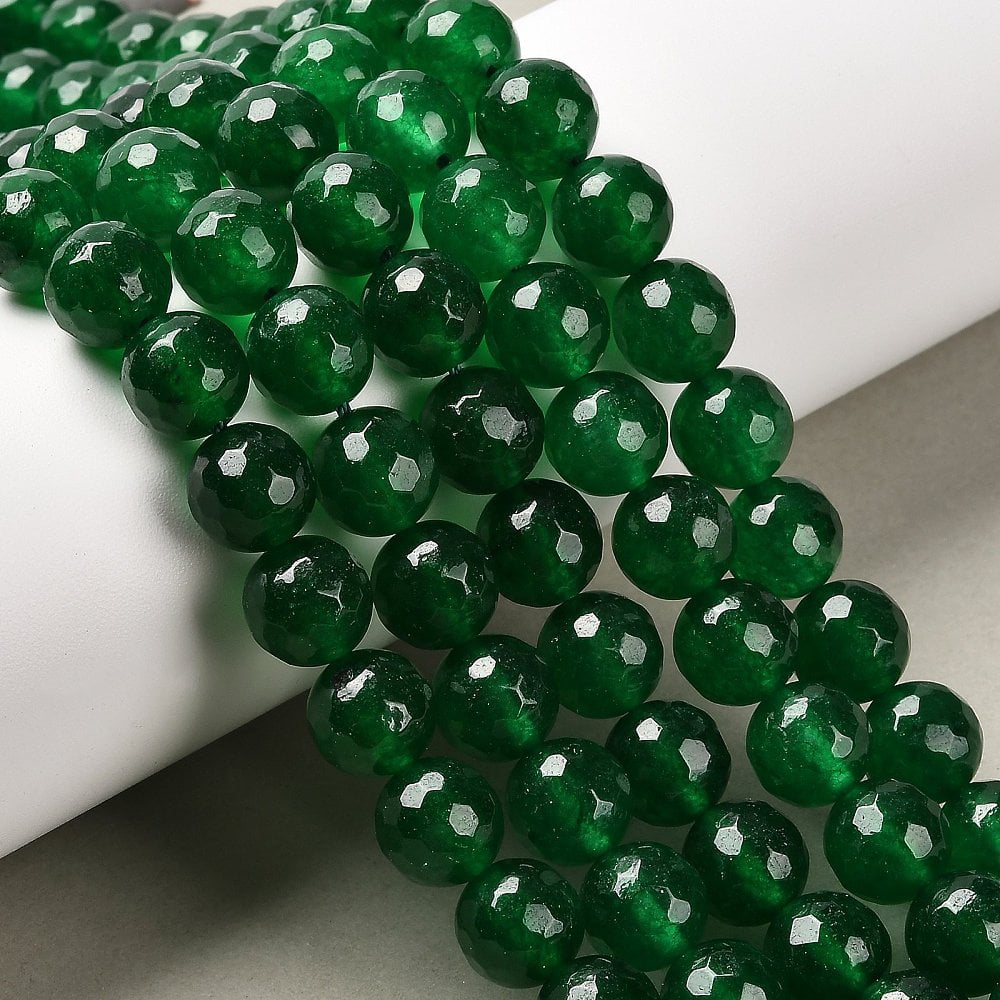 Natural Malaysia Jade Beads Strands Dyed Faceted Round Dark Green 10mm Hole: 1.2mm 37pcs/strand 14.9 inch