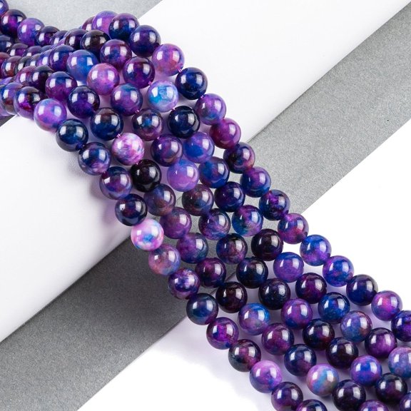 Natural Malaysia Jade Beads Strands Round Dyed Blue Violet 8mm Hole: 1mm about 48pcs/strand 15 inch