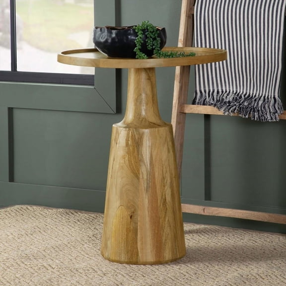 Natural Mango Wood Pedestal Accent Table for Stylish Spaces