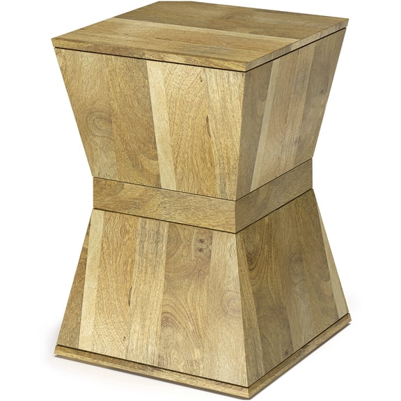 Natural Mango Wood Side Table, Light Brown End Table with Geometric Base for Living Room, Bedroom, Office
