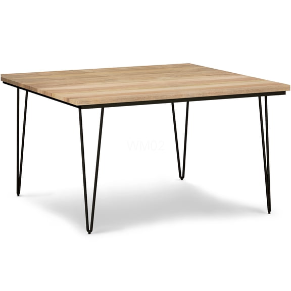 Natural Mango Wood Square Dining Table with Hairpin Legs for 8 Seater