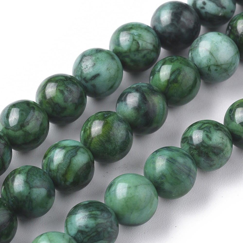 Natural Map Stone Picasso Jasper Beads Strands Dyed Heated Round Green 8mm Hole: 1.2mm 46pcs/strand 15.16 inch(38.5cm) diy