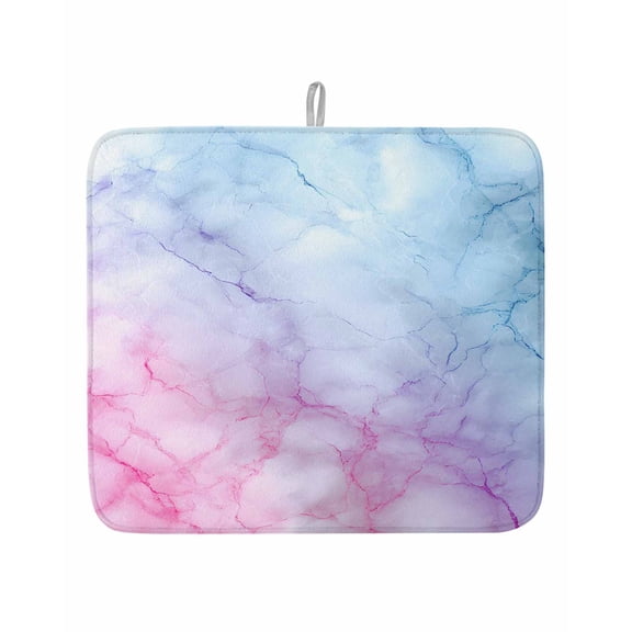 Natural Marble Agate Stone Texture Dish Drying Mats for Kitchen Counter,Absorbent Microfiber Dish Drainer Rack Mat Pink Blue Gradient Drying Pad for Sinks,Utensils,Countertops,16x18in